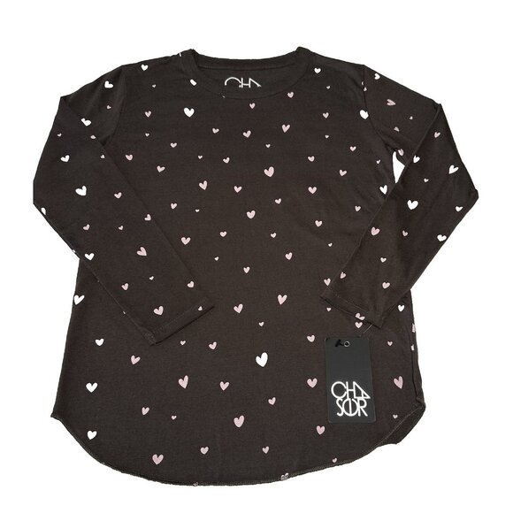 NWT CHASER GIRLS BROWN W/Pink Hearts TEE SIZE 14 - Picture 1 of 7